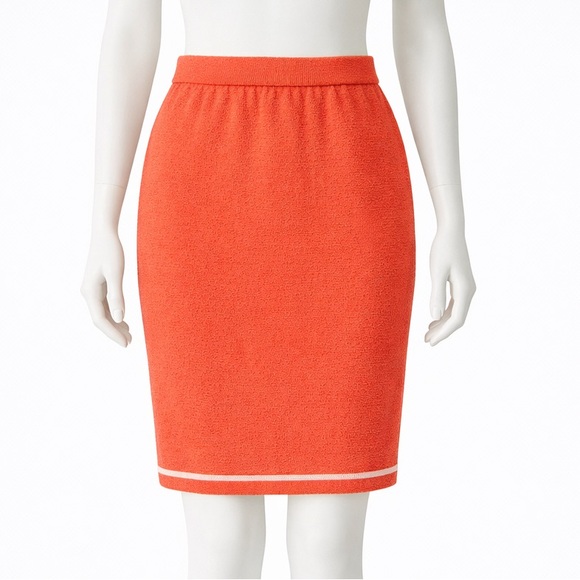 St. John Collection by Marie Gray Santana Knit Skirt Coral Orange Trim Size 8 - Picture 7 of 9